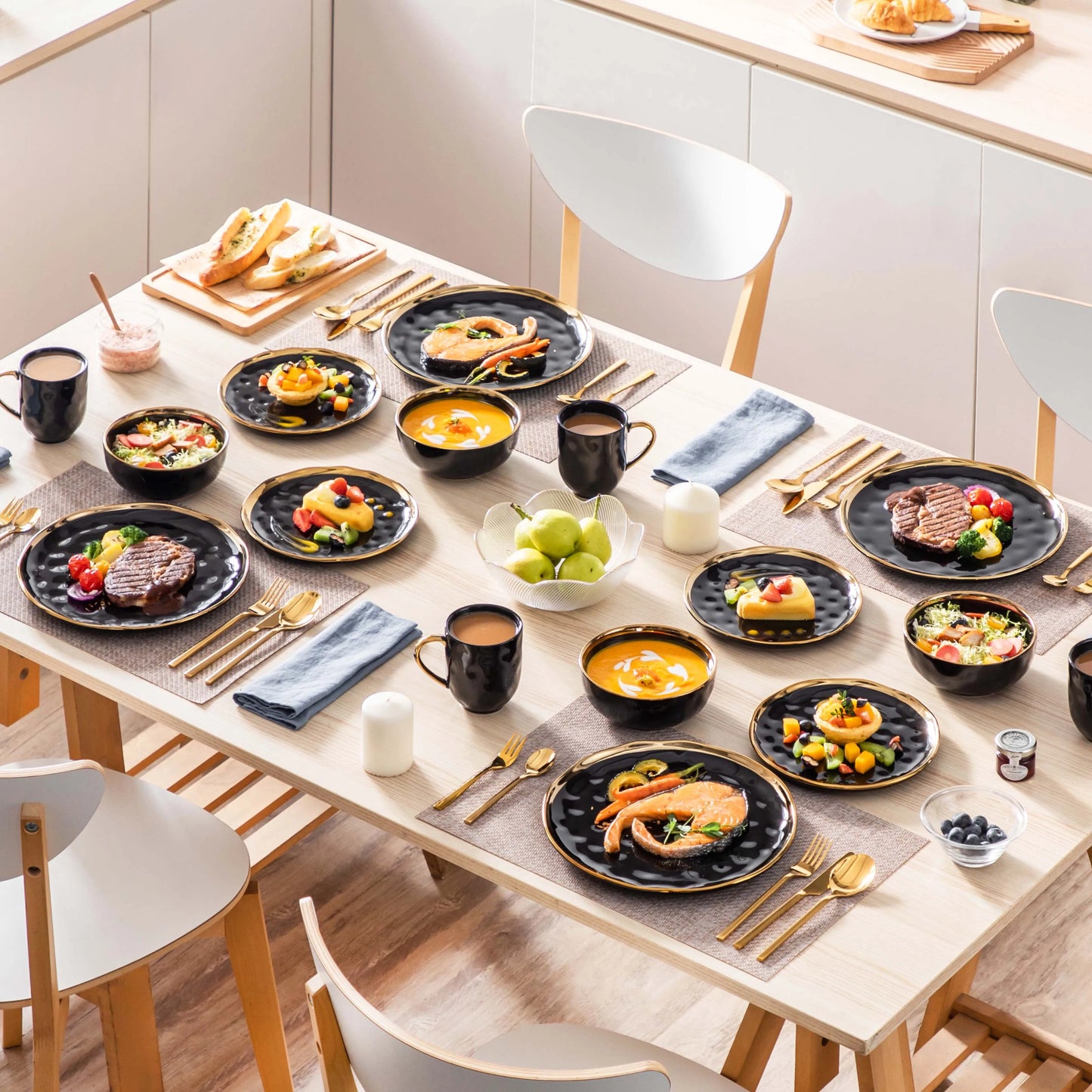 Malacasa Porcelain Dinnerware Set With Gold Trim, Elegant Tableware