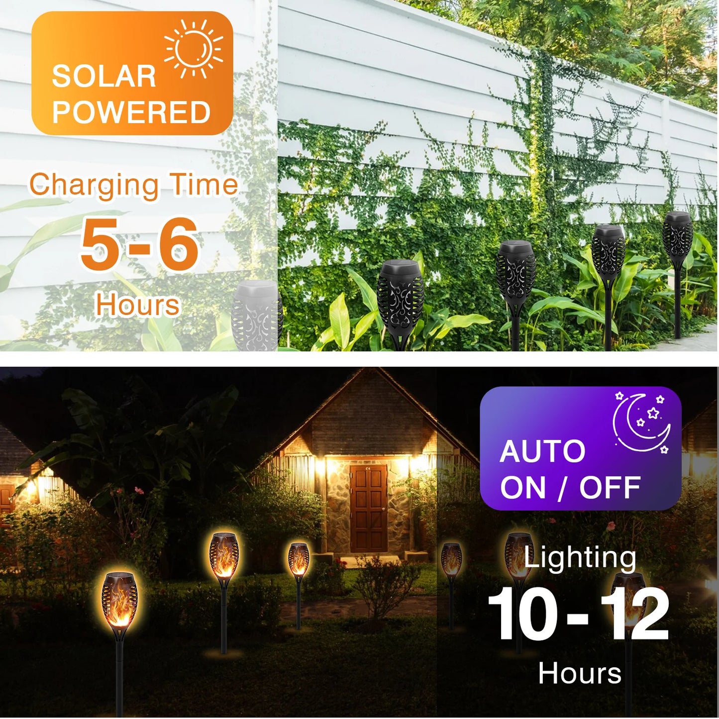 Solar Flickering Flame LED Lights Outdoor Pathway Garden Torch
