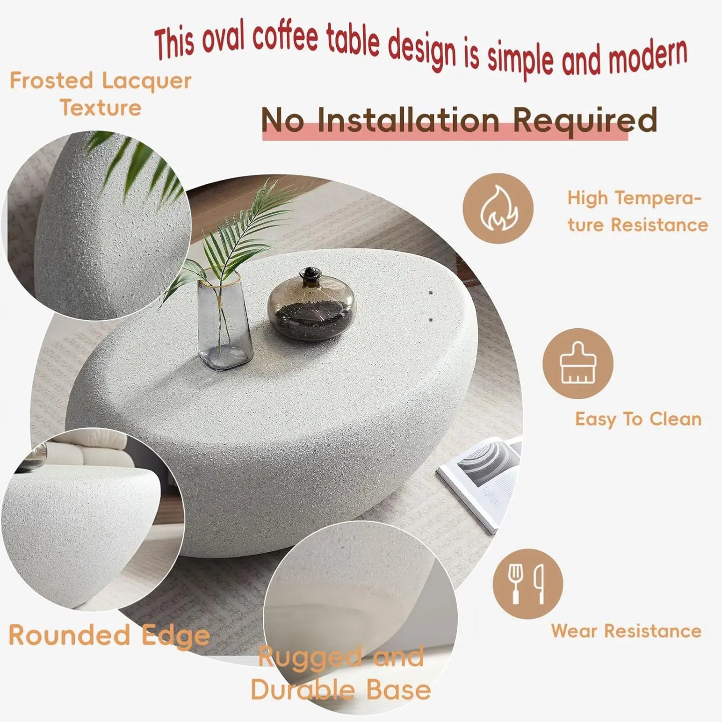 Oval Faux Stone Coffee Table Minimalist Fiberglass