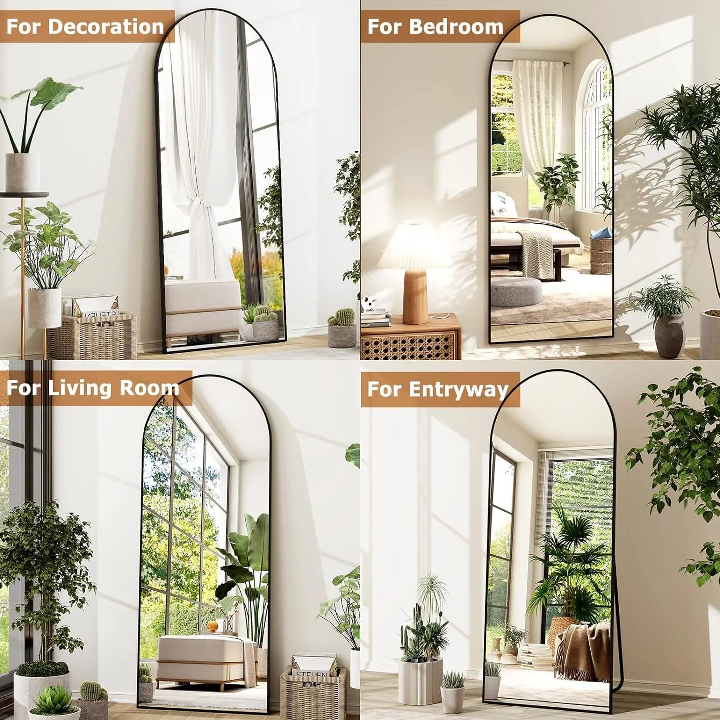 BEAUTYPEAK Arched Mirror With Aluminum Frame For Home Use