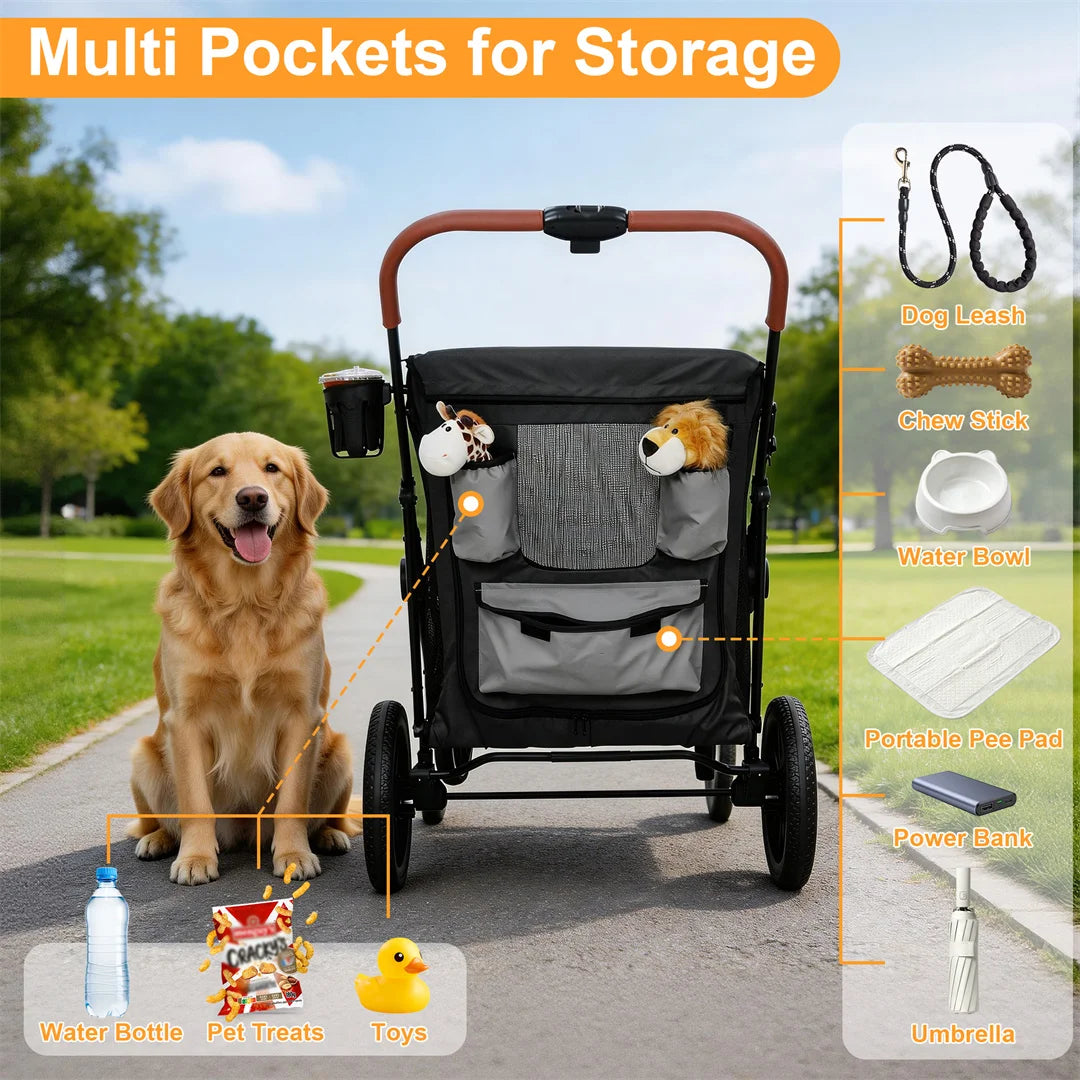 Portable Large Dog Stroller With One Click Folding Outdoor Use