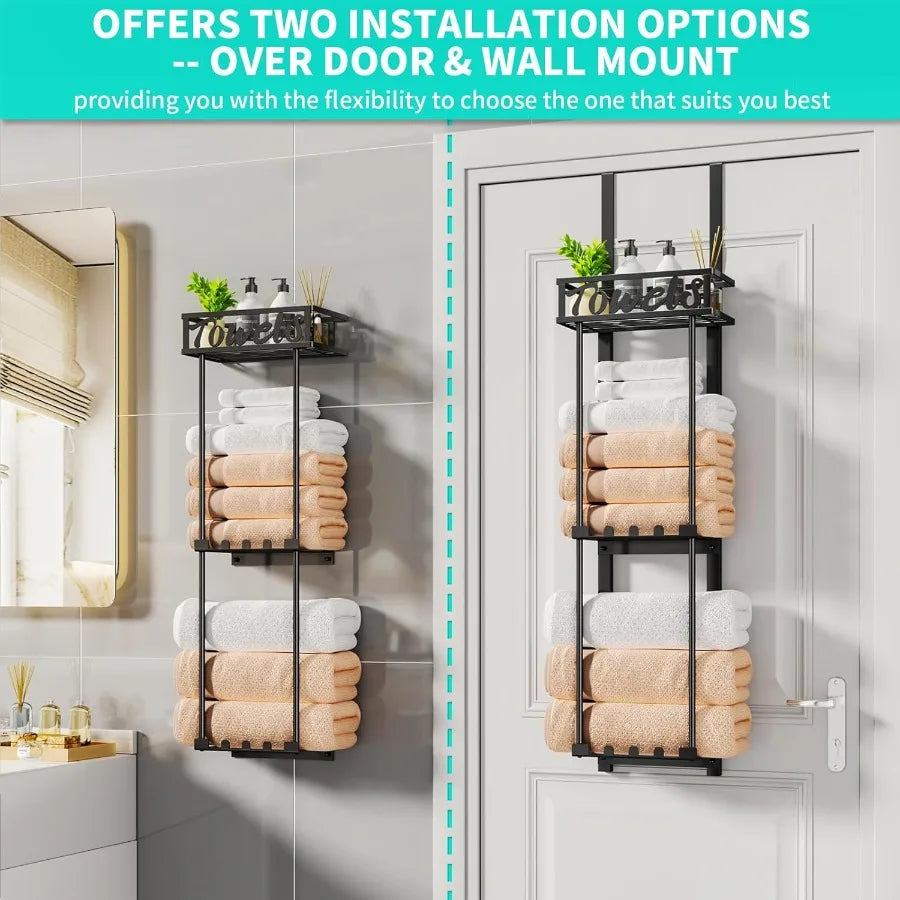 XIUWO Three Tier Over Door Towel Rack Bathroom Storage Organizer