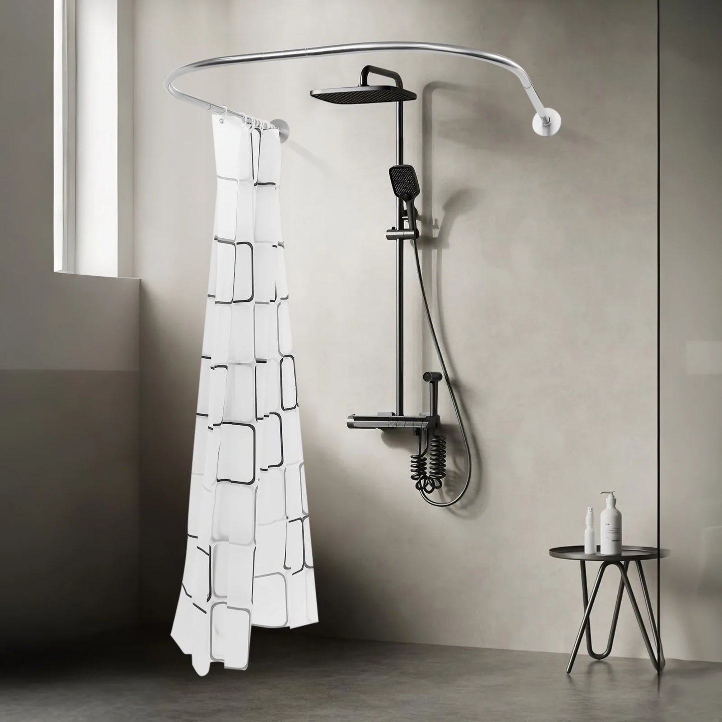 Stainless Steel Curved Adjustable Shower Curtain Bar For Bathrooms