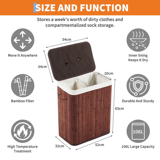 HiMISS Bamboo Laundry Hamper With Removable Liner And Lid
