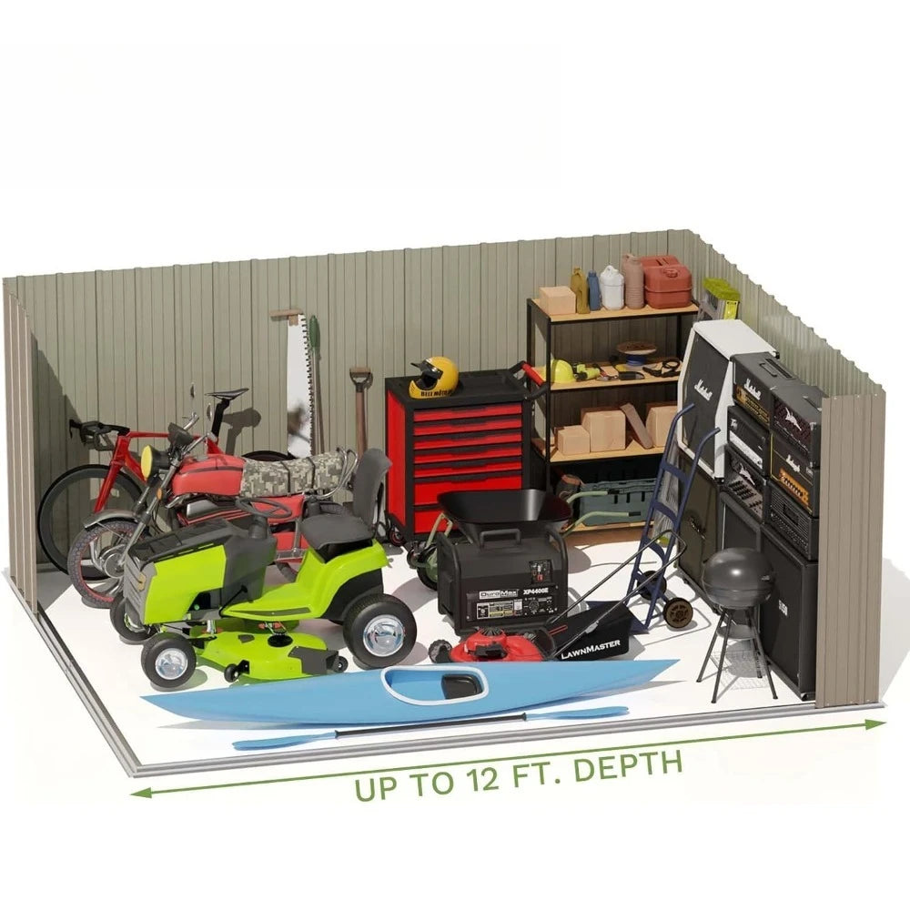 Outdoor Metal Storage Shed With Lockable Door And Sloping Roof