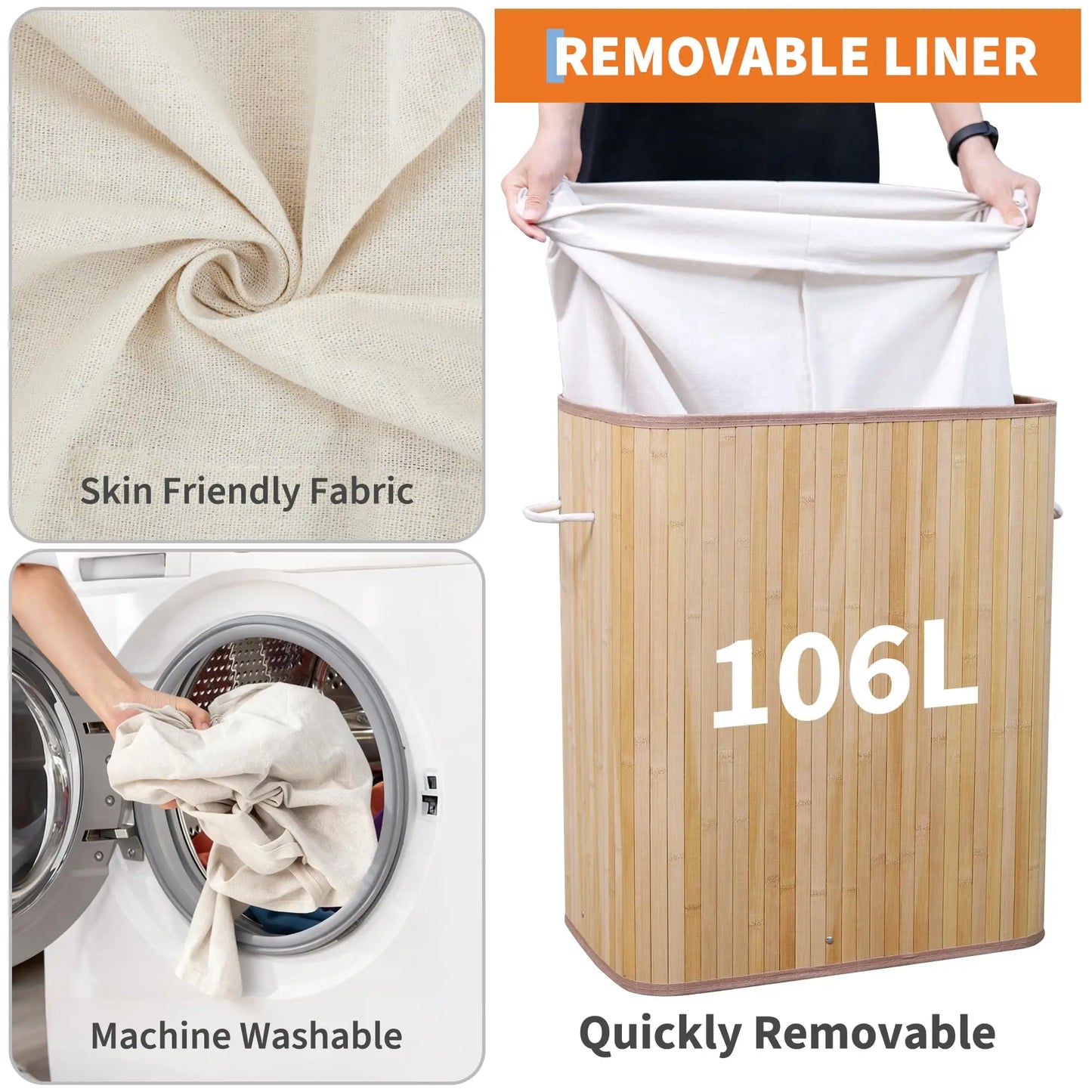HiMISS Bamboo Laundry Hamper With Removable Liner And Lid