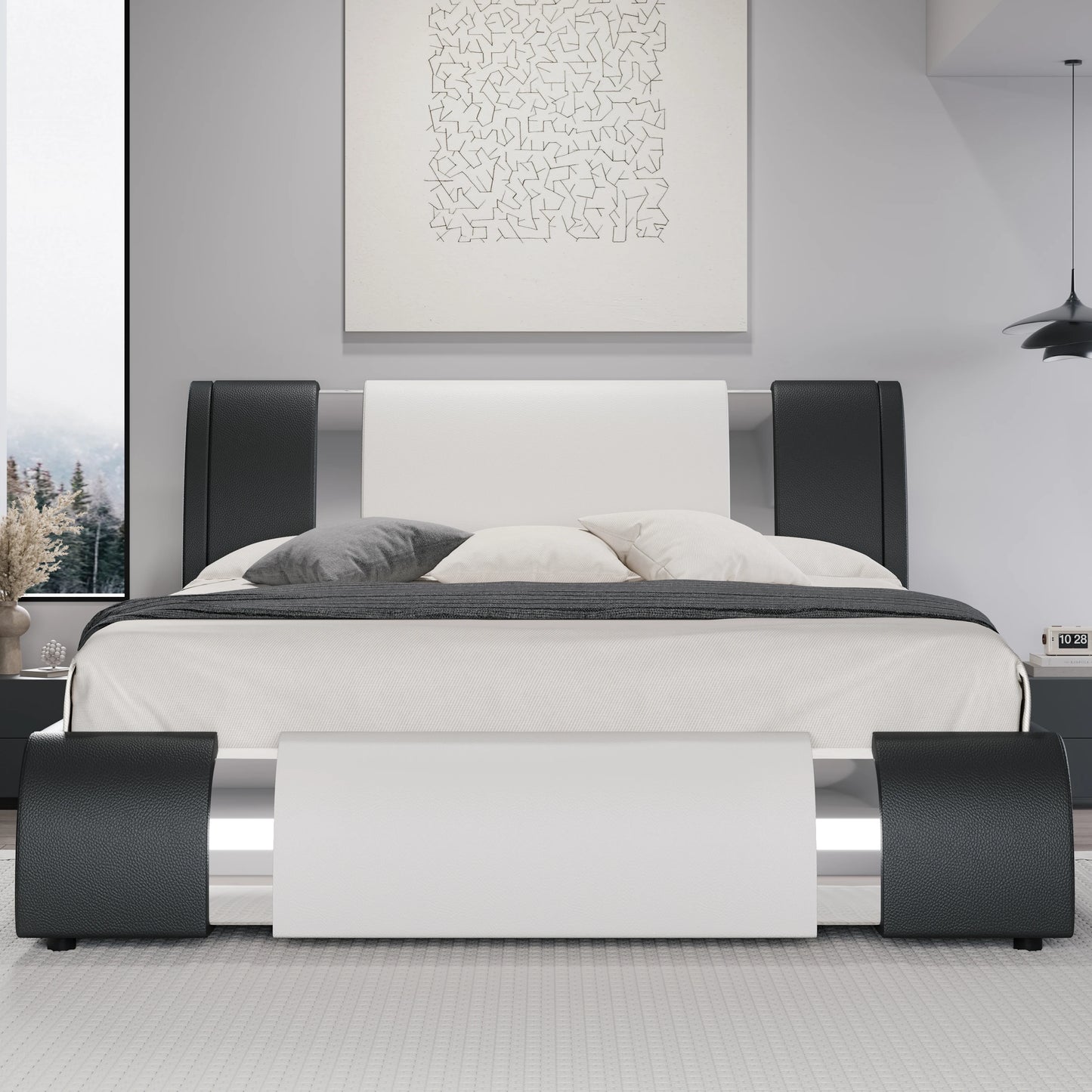 HOOMIC Modern Faux Leather Platform Bed Frame With Height-Adjustable Headboard