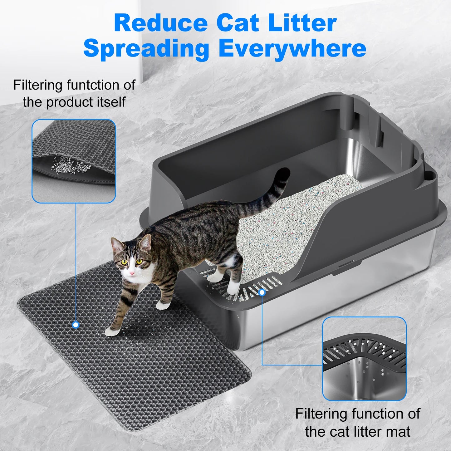 Stainless Steel Cat Litter Box With Splash Proof And Leak Proof