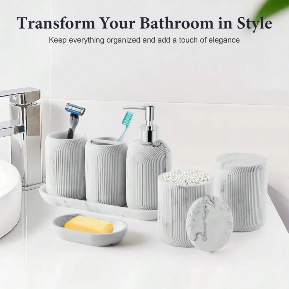 Resin Bathroom Set Toothbrush Holder Soap Dispenser Qtip Holder Tumbler
