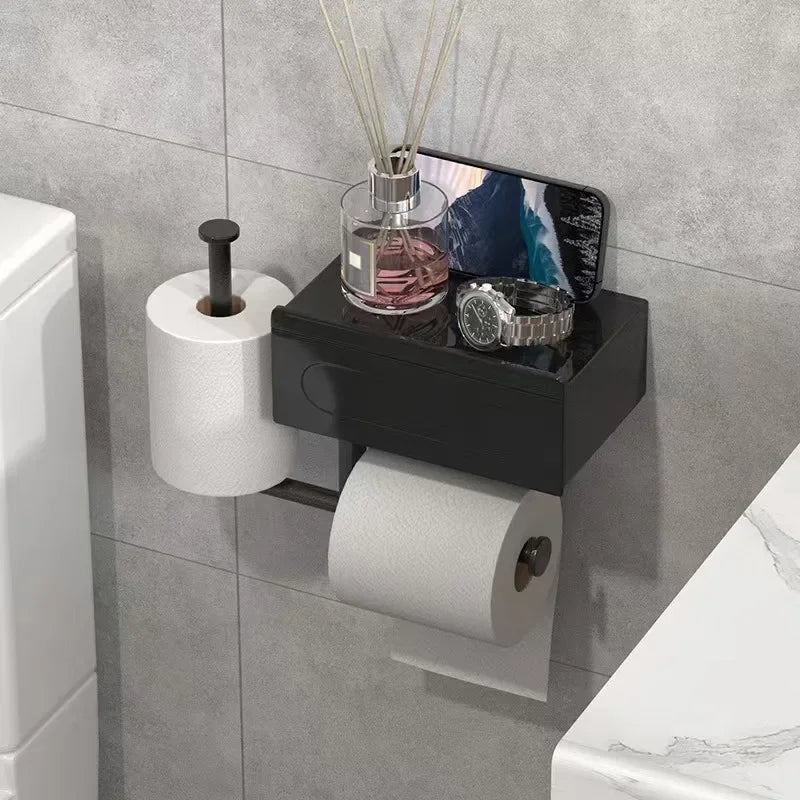 Sleek Wall Mounted Toilet Paper Holder With Shelf Organizes Essentials
