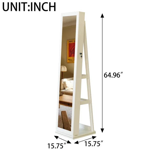 Full Length Mirror 360 Degree Swivel Jewelry Cabinet With LED Lights