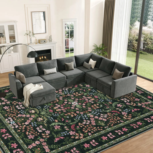 HiMISS Soft Vintage Floral Area Rug For Living Room Bedroom