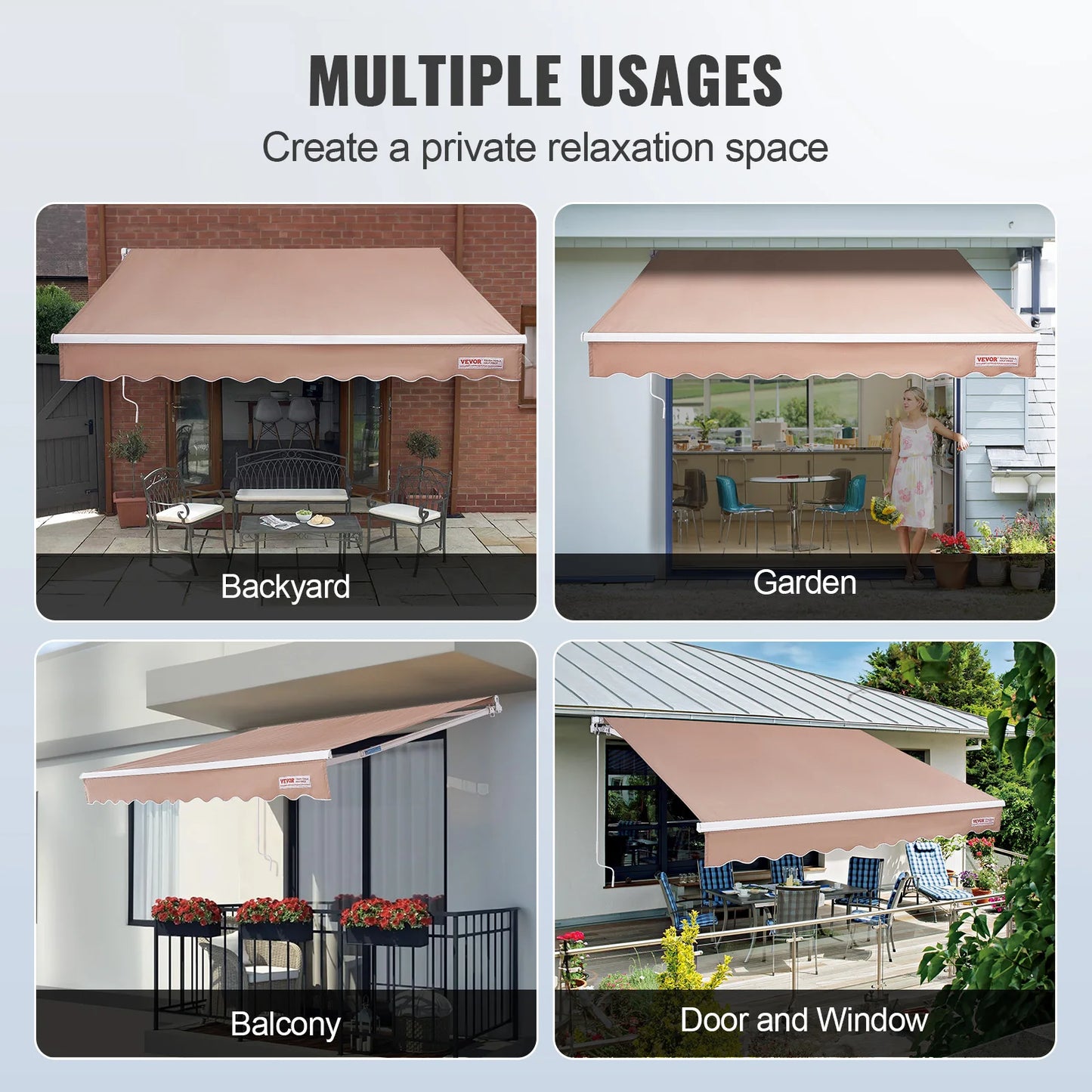 SucceBuy Manual Retractable Awning Outdoor Sun Shade Polyester Patio
