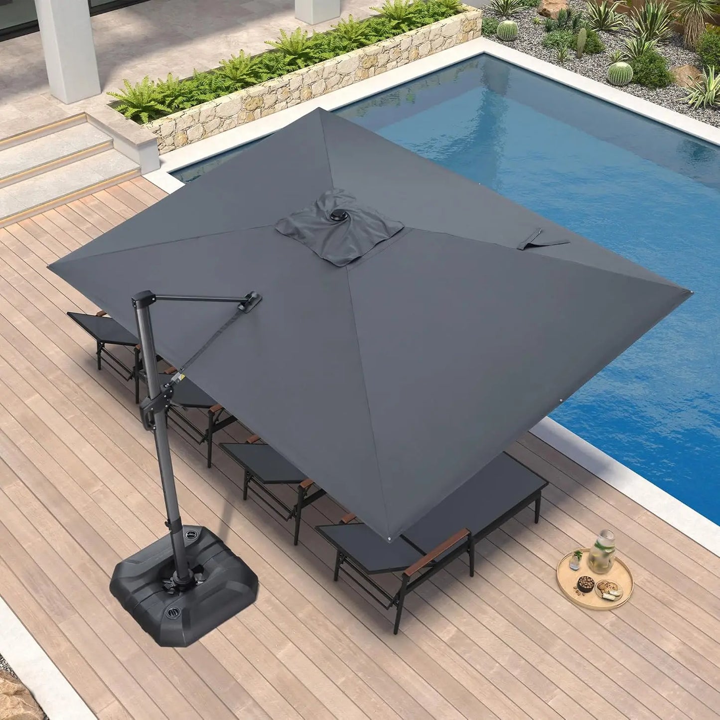 Aluminum Cantilever Patio Umbrella Rectangular Offset With 360 Degree Rotation