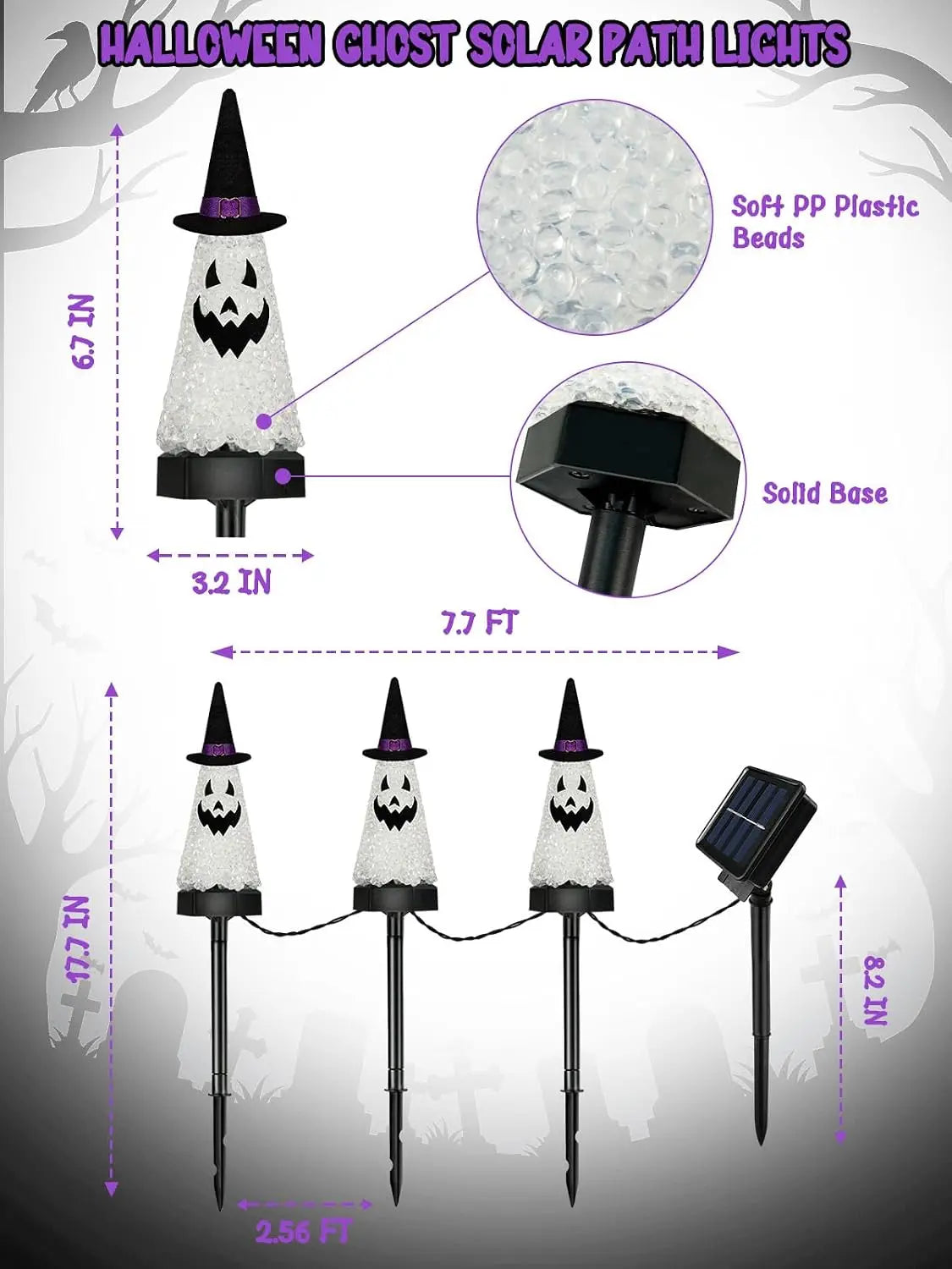 Outdoor Solar Ghost Pathway Lights Waterproof Halloween Decorations