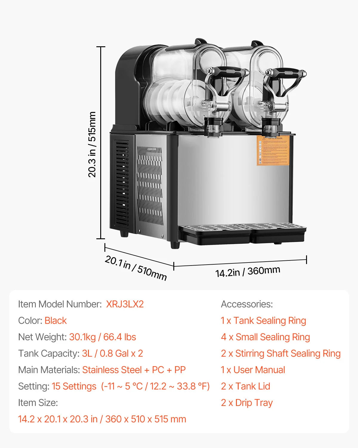 VEVOR Commercial Slushy Machine Dual Tank For Margaritas And Smoothies
