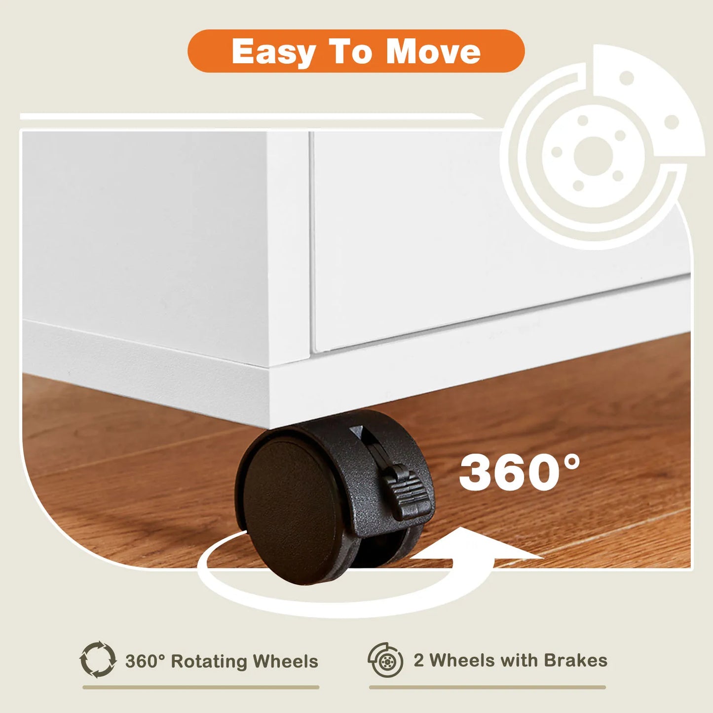 JHK Wood Nightstand 5 Drawer Storage Organizer With Wheels