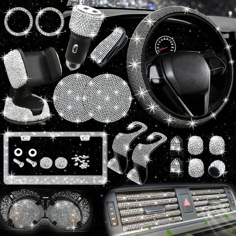 Femme Style Artificial Diamond Steering Wheel Cover Set