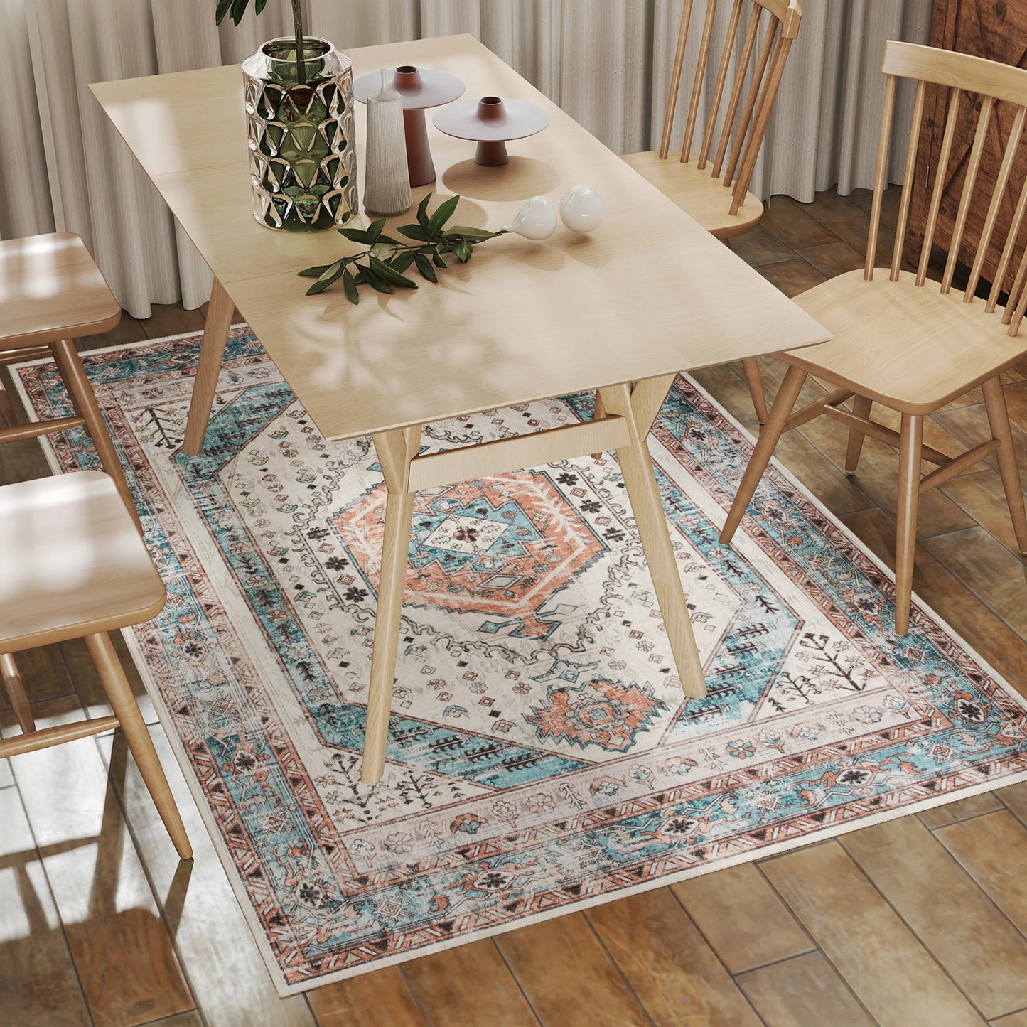 Machine Washable Vintage Oriental Medallion Soft Area Rug