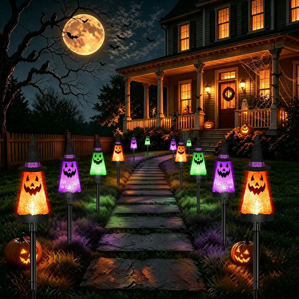Outdoor Solar Ghost Pathway Lights Waterproof Halloween Decorations