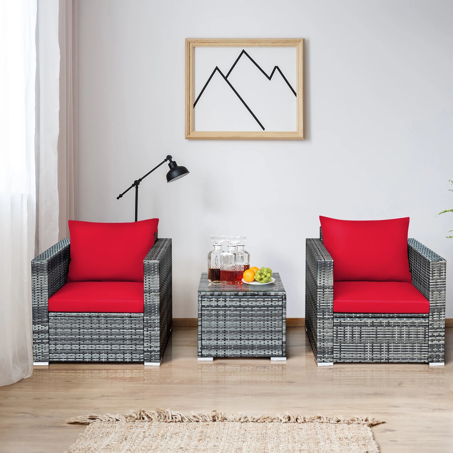 HOMASIS Patio Rattan Bistro Set Cushioned Seating Outdoor