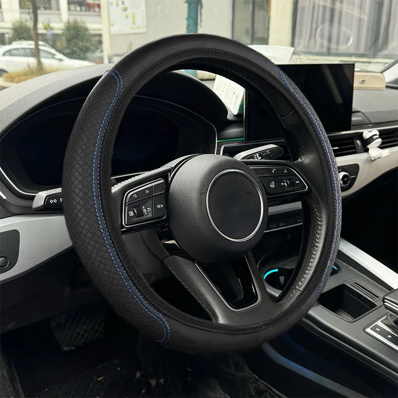 PU Leather Embroidered Steering Wheel Cover Three Dimensional