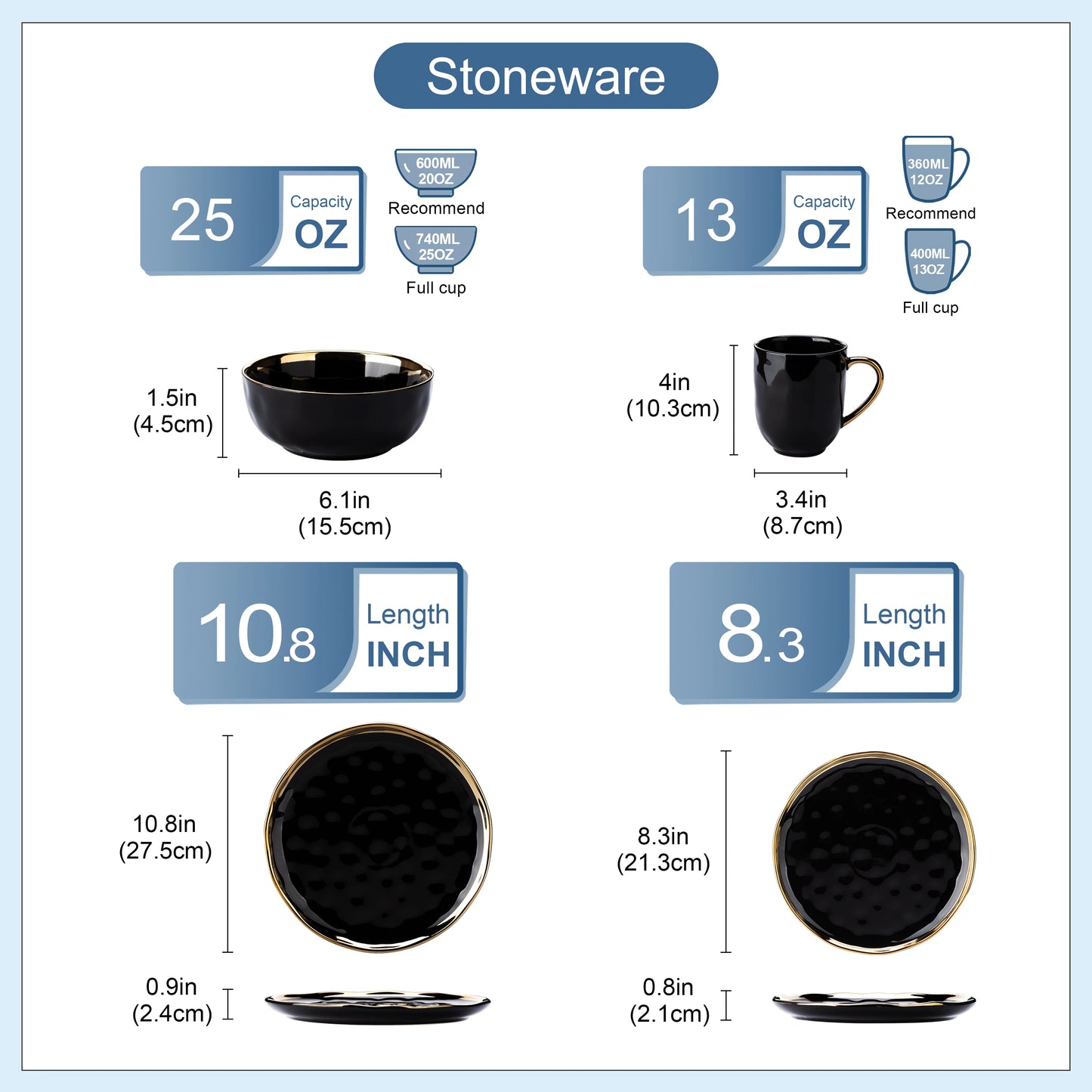 Malacasa Porcelain Dinnerware Set With Gold Trim, Elegant Tableware