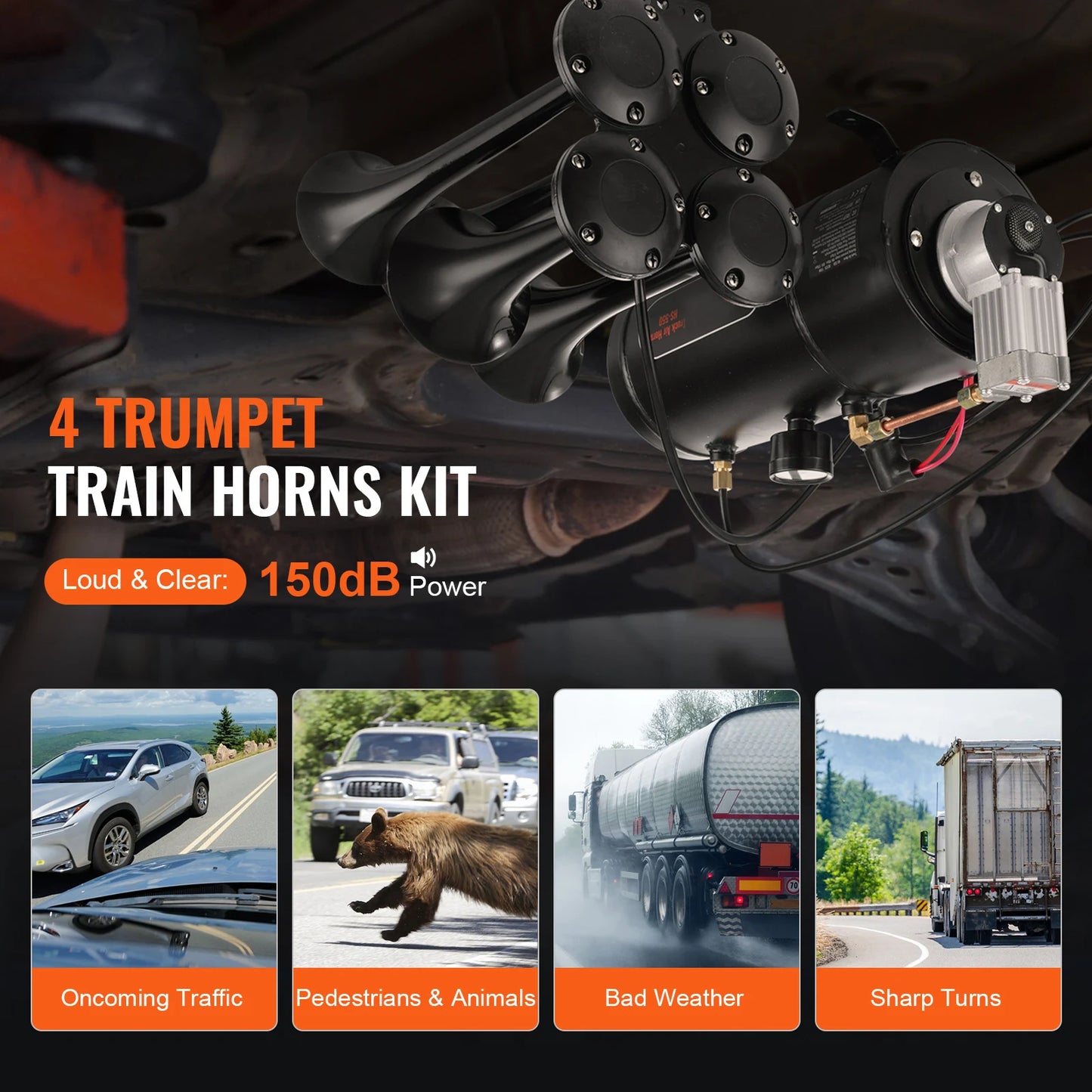 SucceBuy 4-Trumpet Train Horns Kit