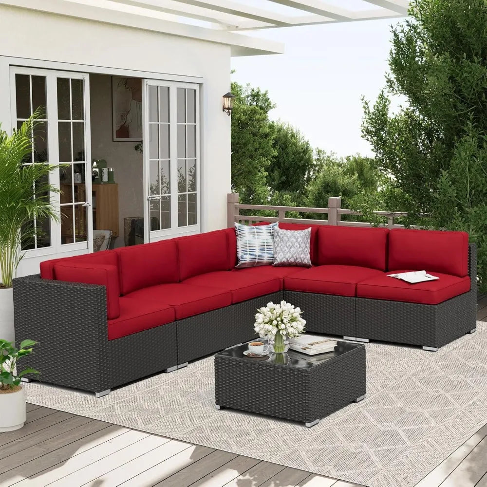 7 Piece Outdoor Patio Furniture Sofa Set Rattan Wicker Table