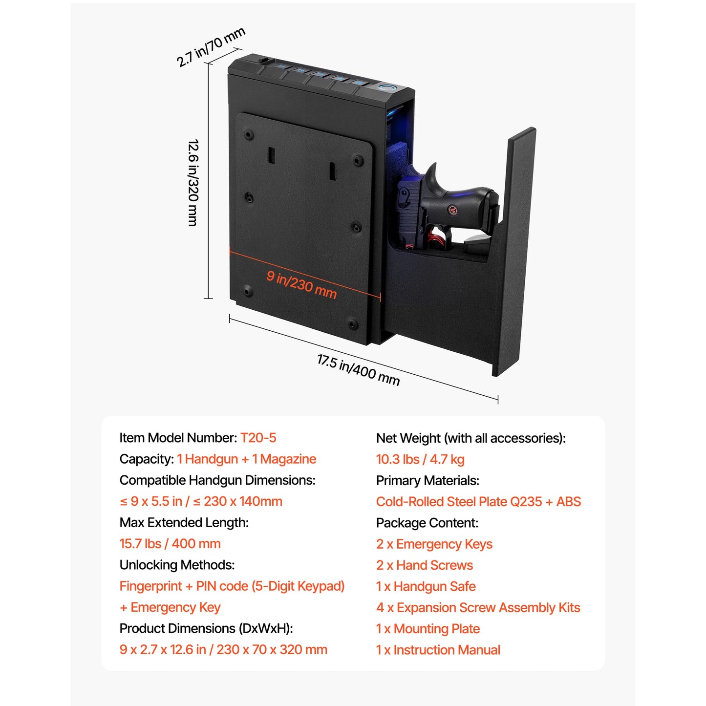 Gun Safe Slider With Biometric Fingerprint 3-Way Access LED