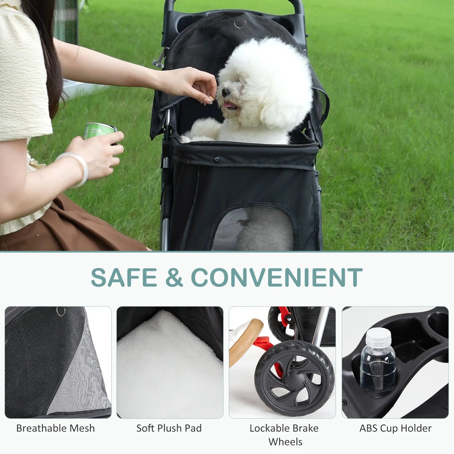 Three Wheel Foldable Pet Stroller With Mesh Windows