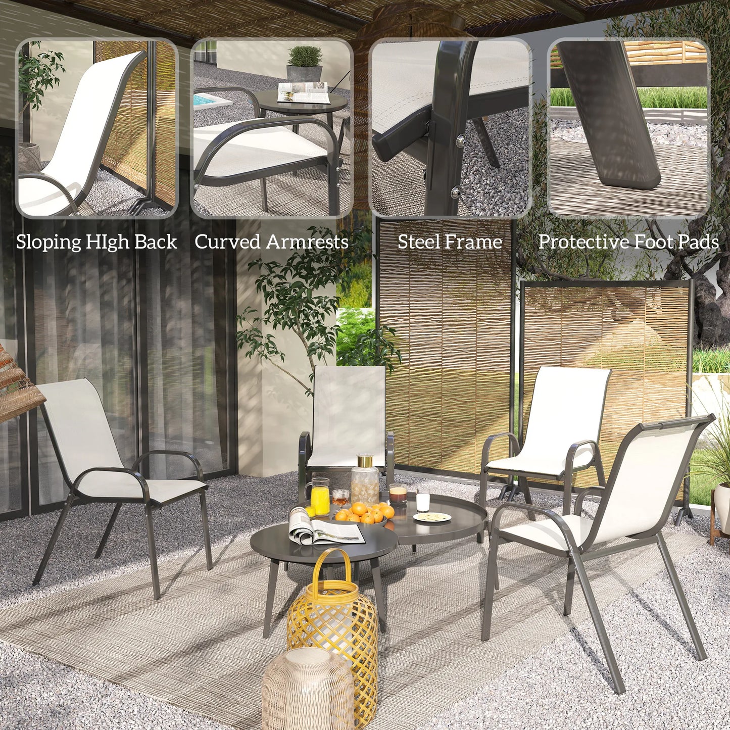 Set Of 4 Outdoor Stackable Patio Dining Chairs With Metal Frames