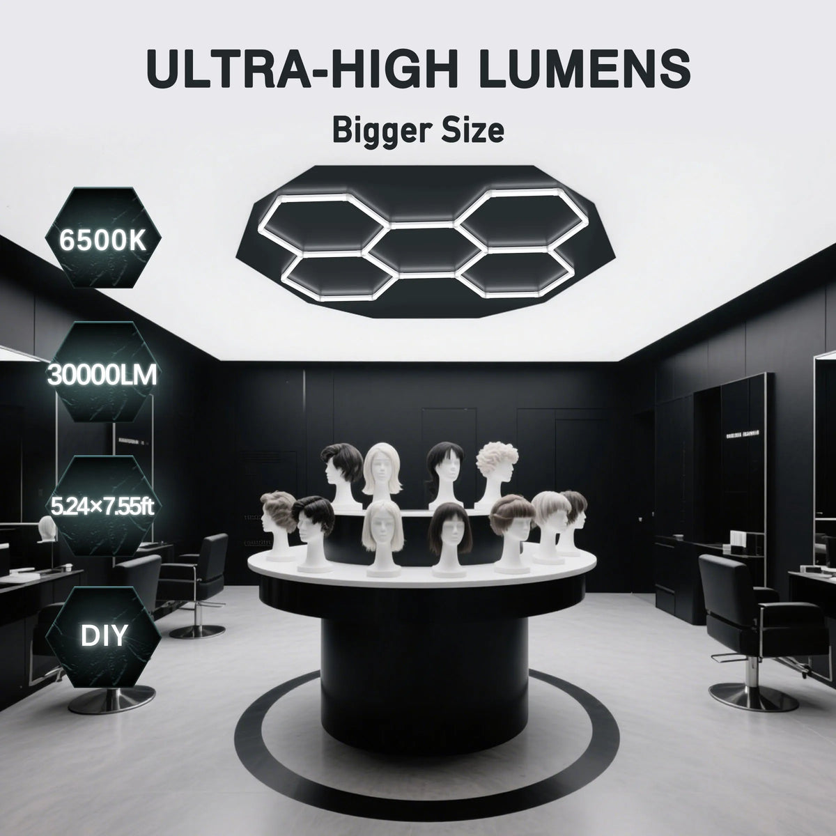 LED Hexagon Garage Ceiling Light For Auto Detailing Workshops