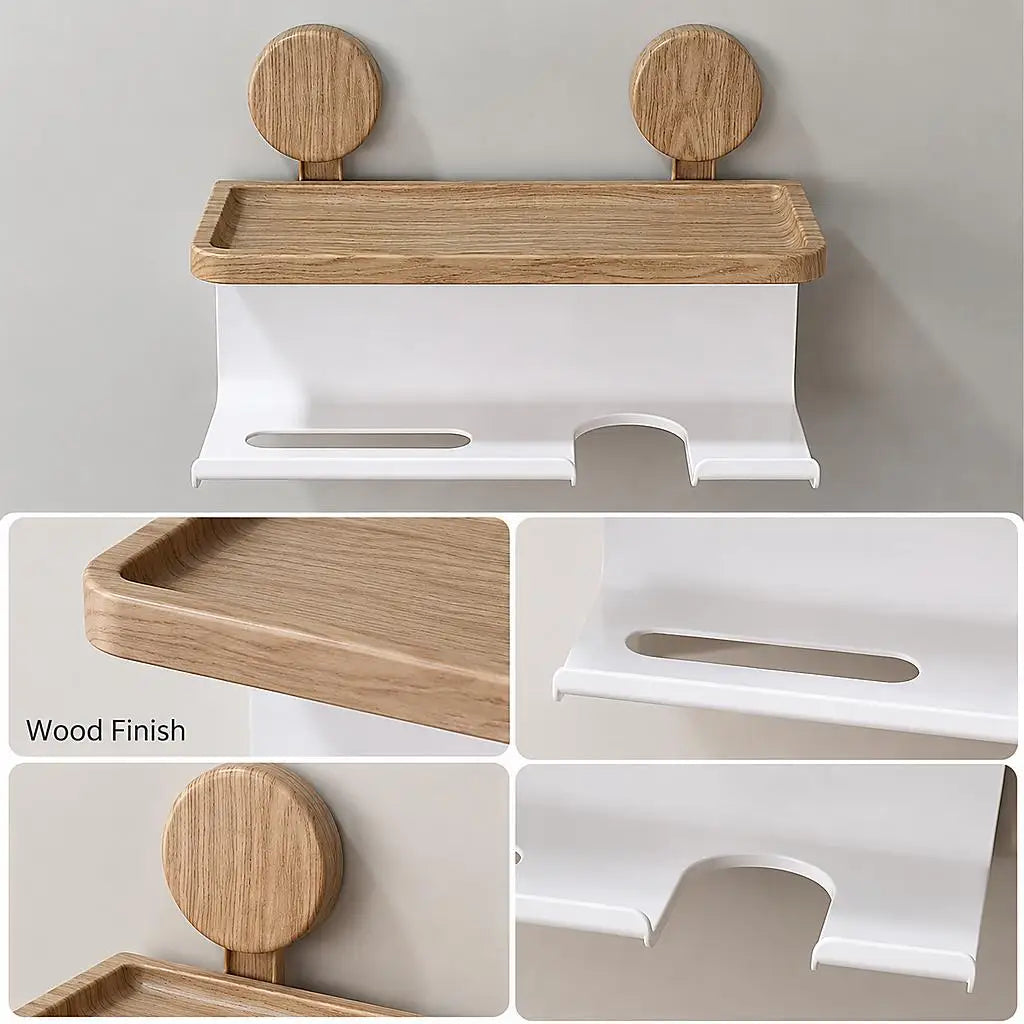 Bathroom Wall Organizer Toilet Paper Holder Shelf Hairdryer Storage Rack