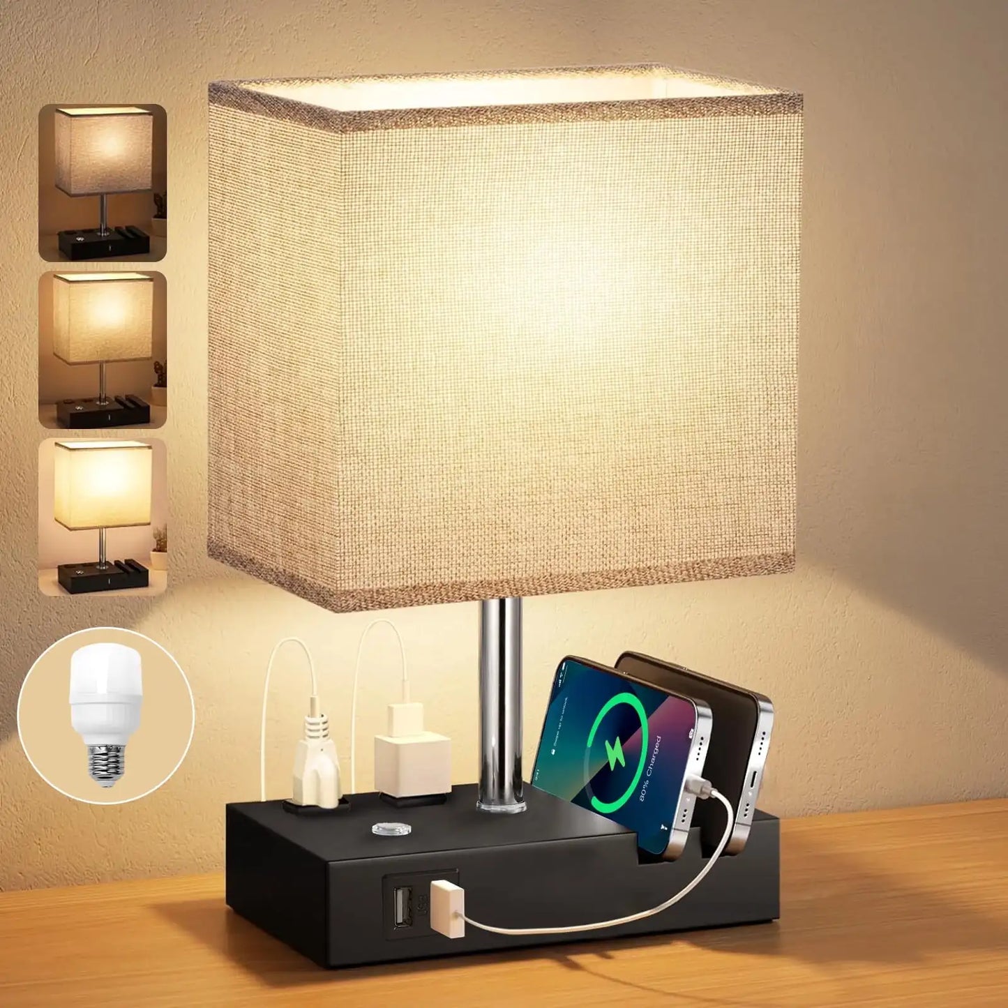 SZRSTH Bedside Table Lamp With Dual USB Ports And Dimmable