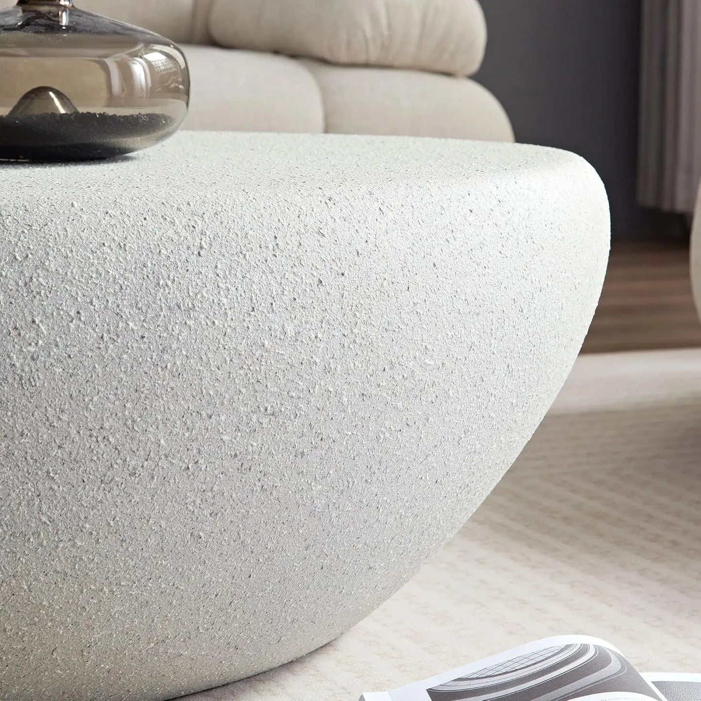 Oval Faux Stone Coffee Table Minimalist Fiberglass
