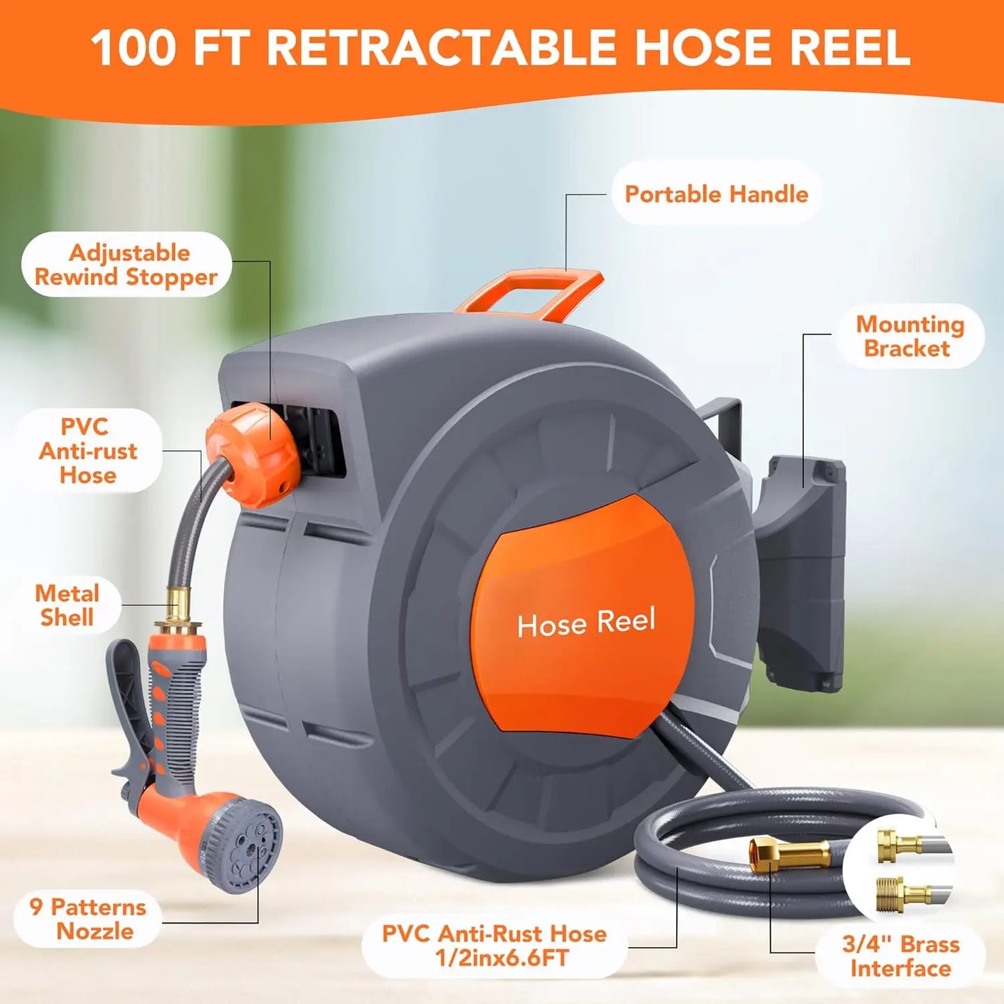 TWISTER.CK Retractable Garden Hose Reel With 9-Function Sprayer