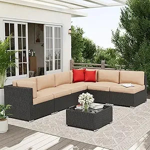 7 Piece Outdoor Patio Furniture Sofa Set Rattan Wicker Table
