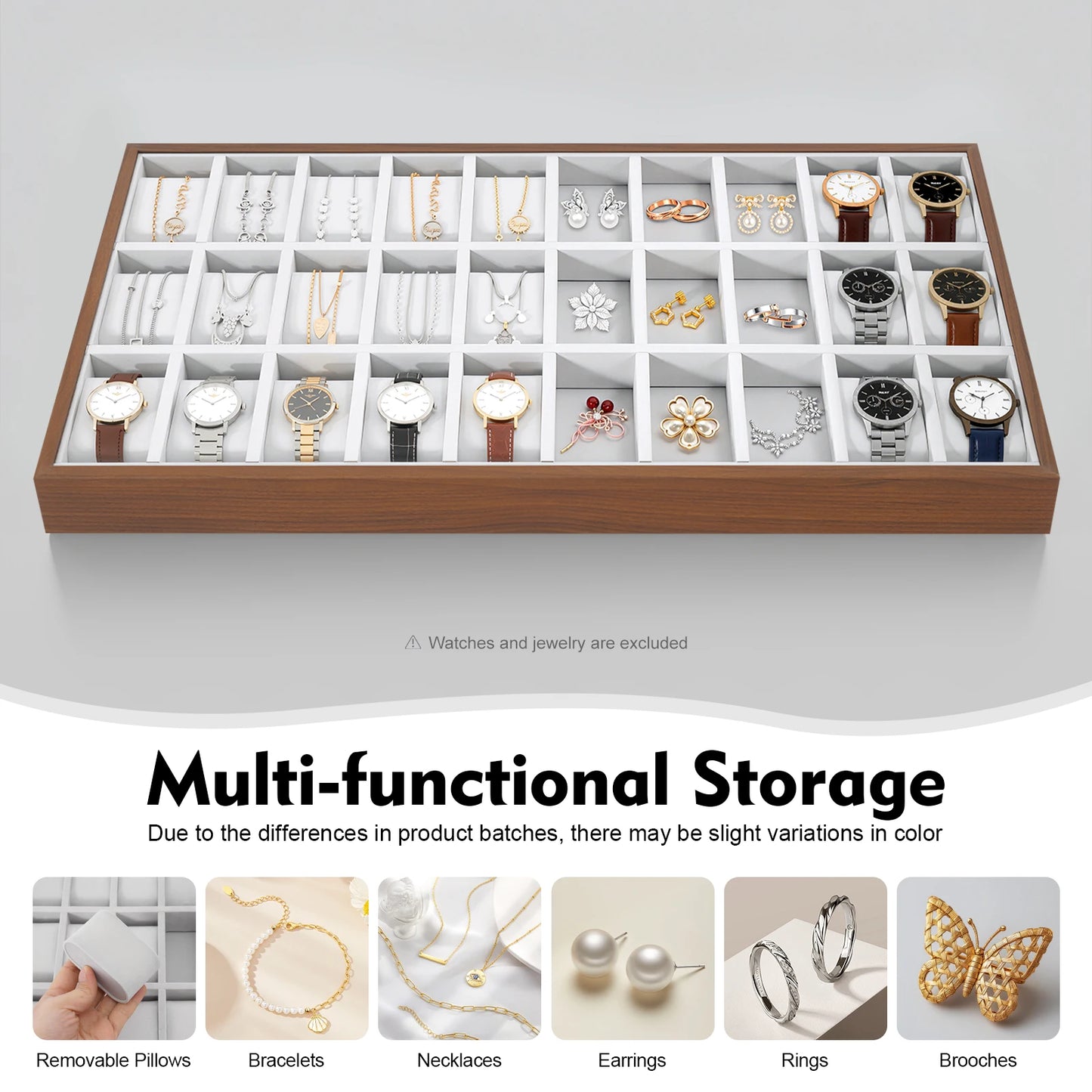 Jewelry Display Organizer Case 30 Slots Multi Grid Velvet Storage