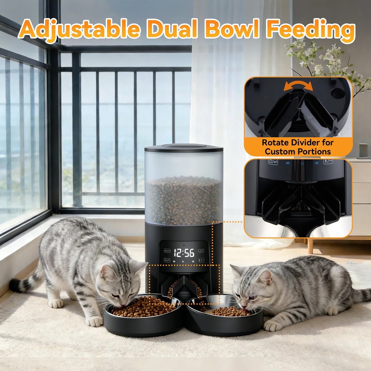 JHK Automatic Cat Feeder With Timed Dispenser And Dual Bowls