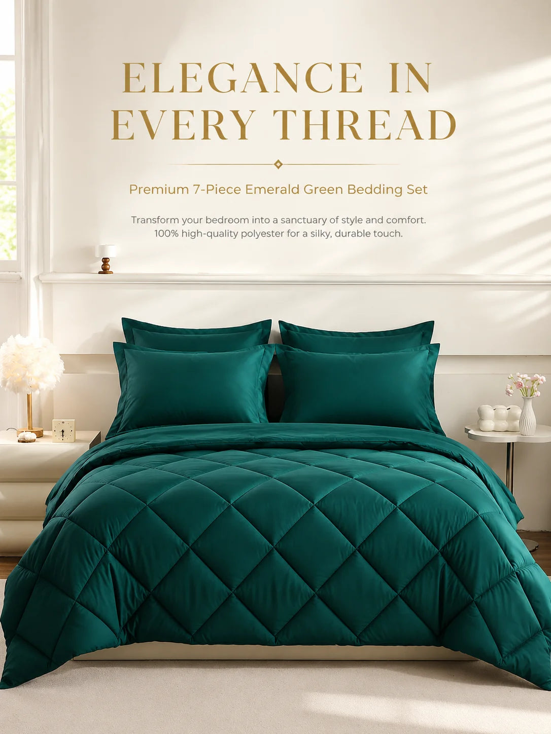EasYum 7 Piece Bedding Set Comforter Flat Fitted Sheet Pillowcase