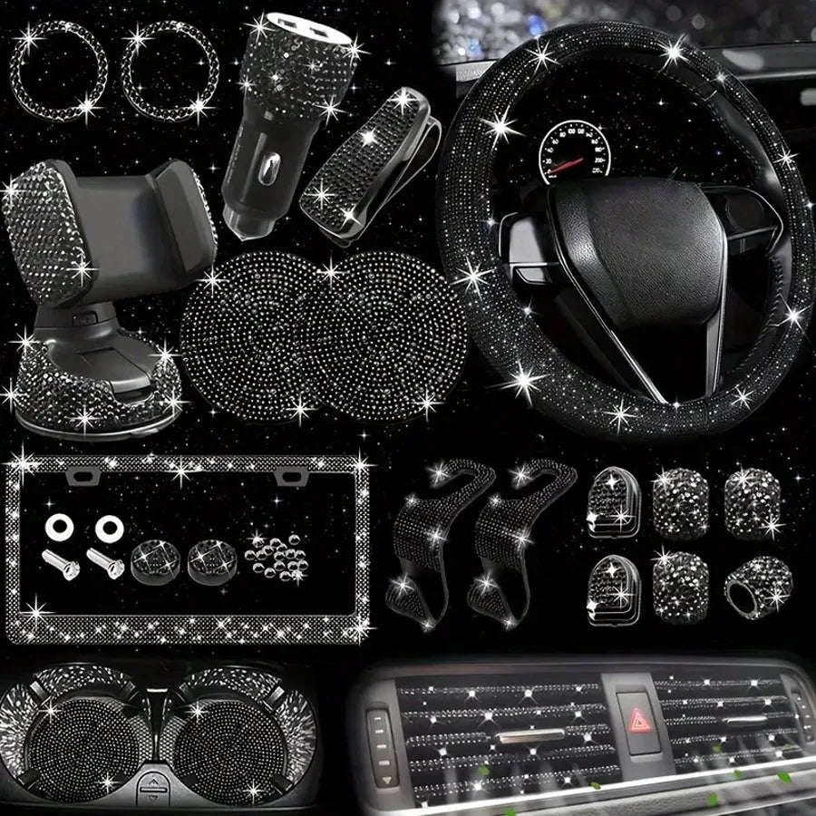 Femme Style Artificial Diamond Steering Wheel Cover Set