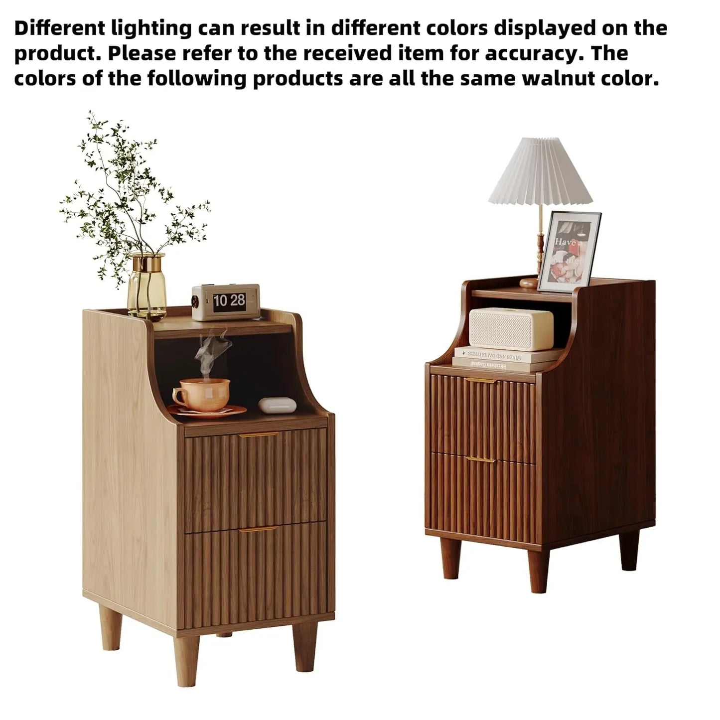 Frame Narrow Nightstand Set Of 2 Slim Bedside Tables With Drawers
