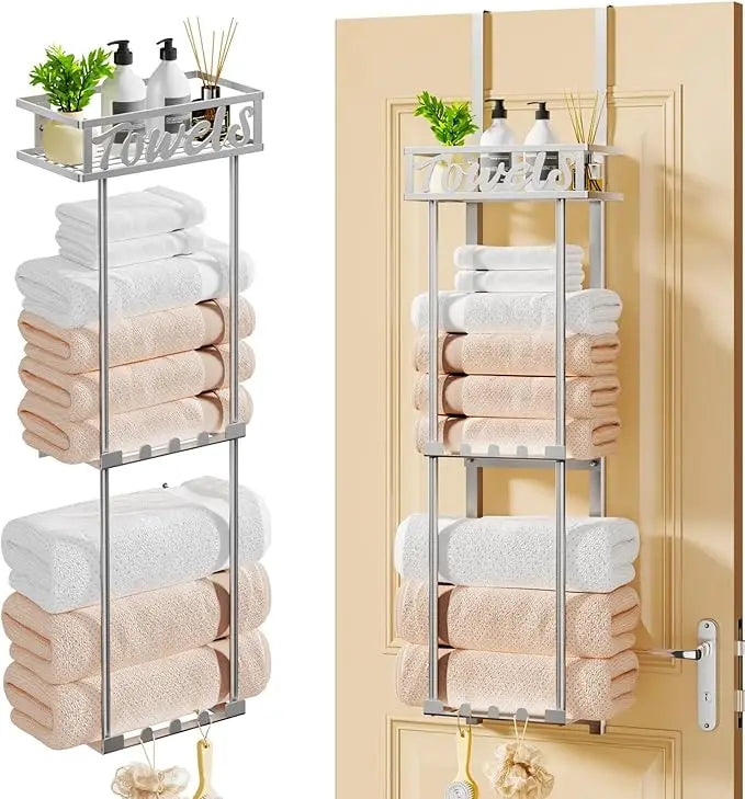 XIUWO Three Tier Over Door Towel Rack Bathroom Storage Organizer