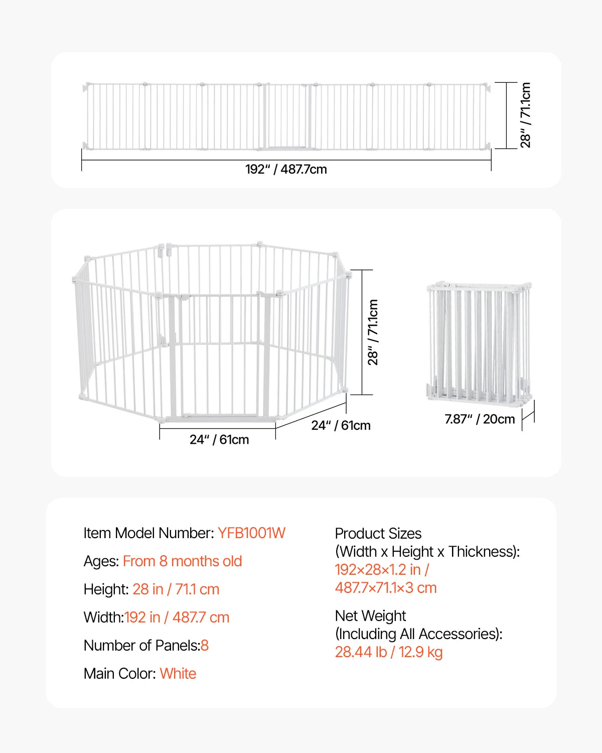 SucceBuy Baby Gate Pressure Mount Walk Through For Kids Pets