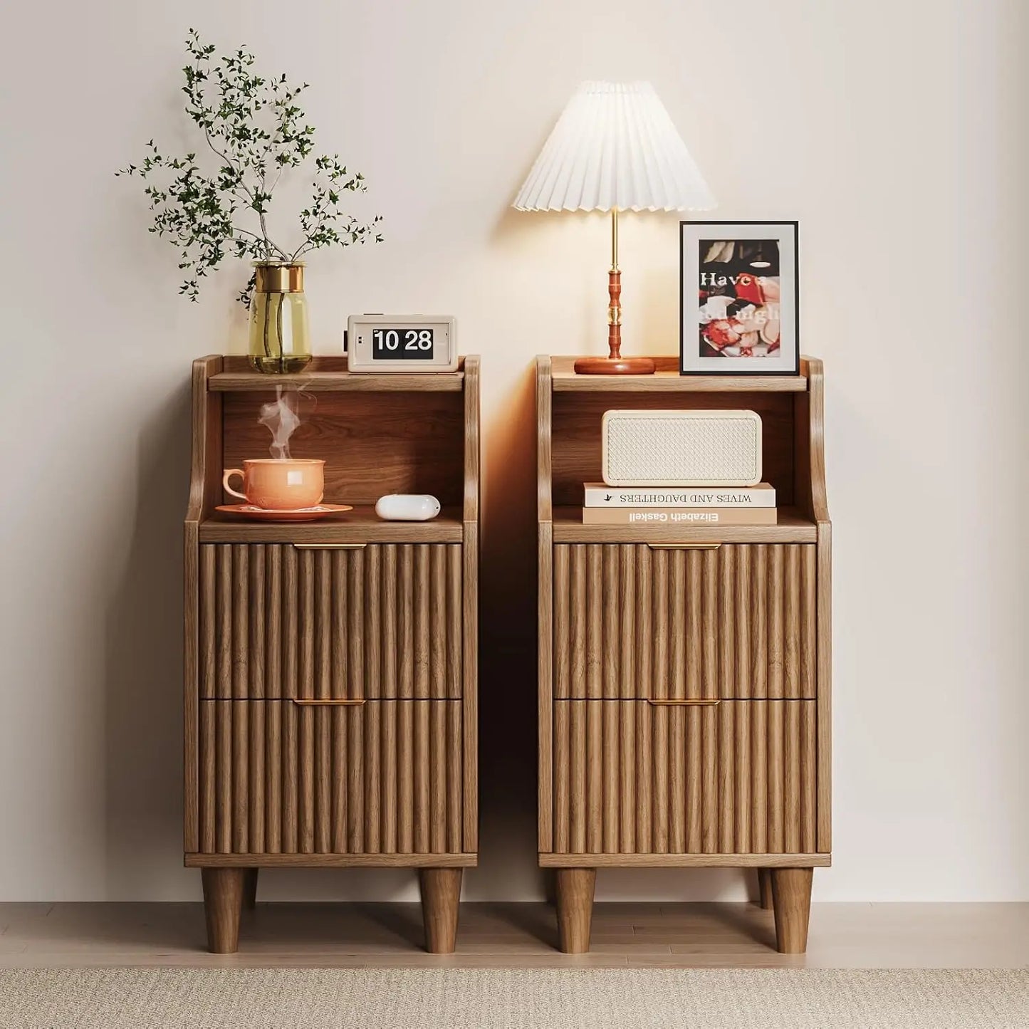 Frame Narrow Nightstand Set Of 2 Slim Bedside Tables With Drawers