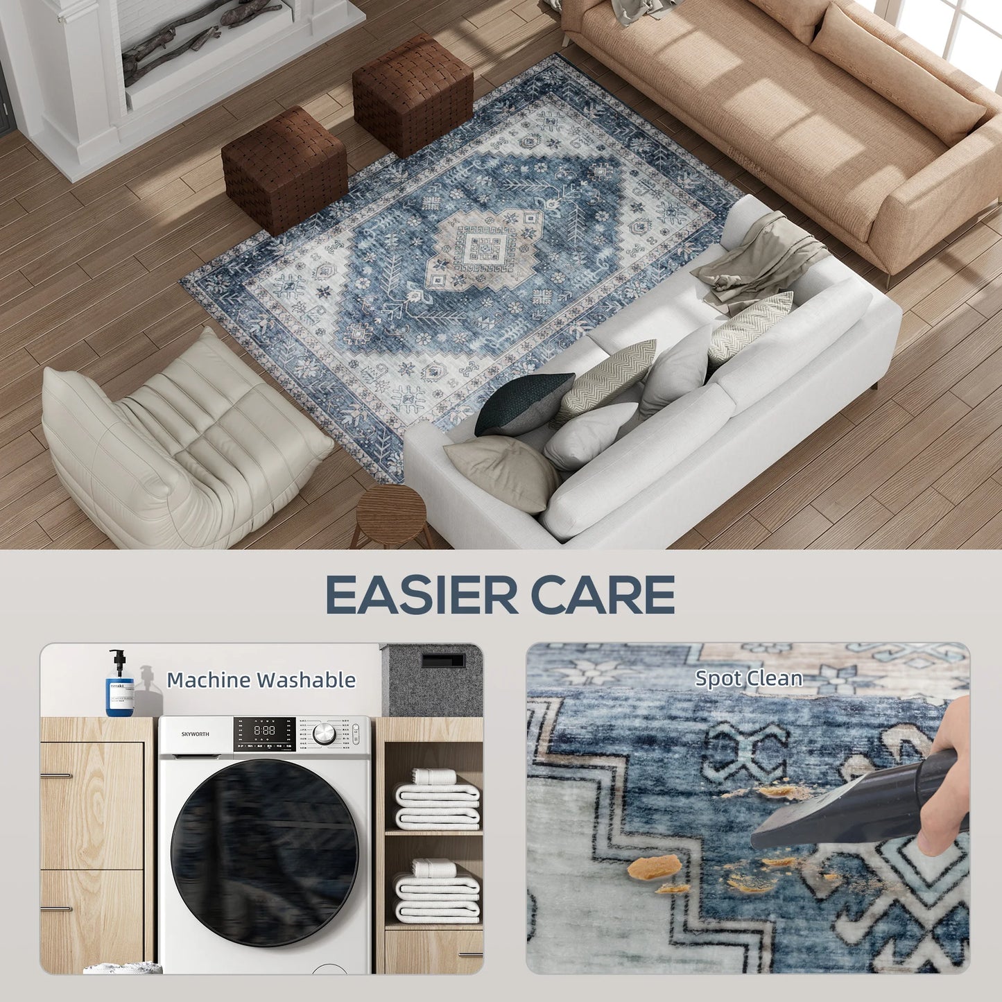 Soft Machine Washable Vintage Geometric Pattern Area Rug