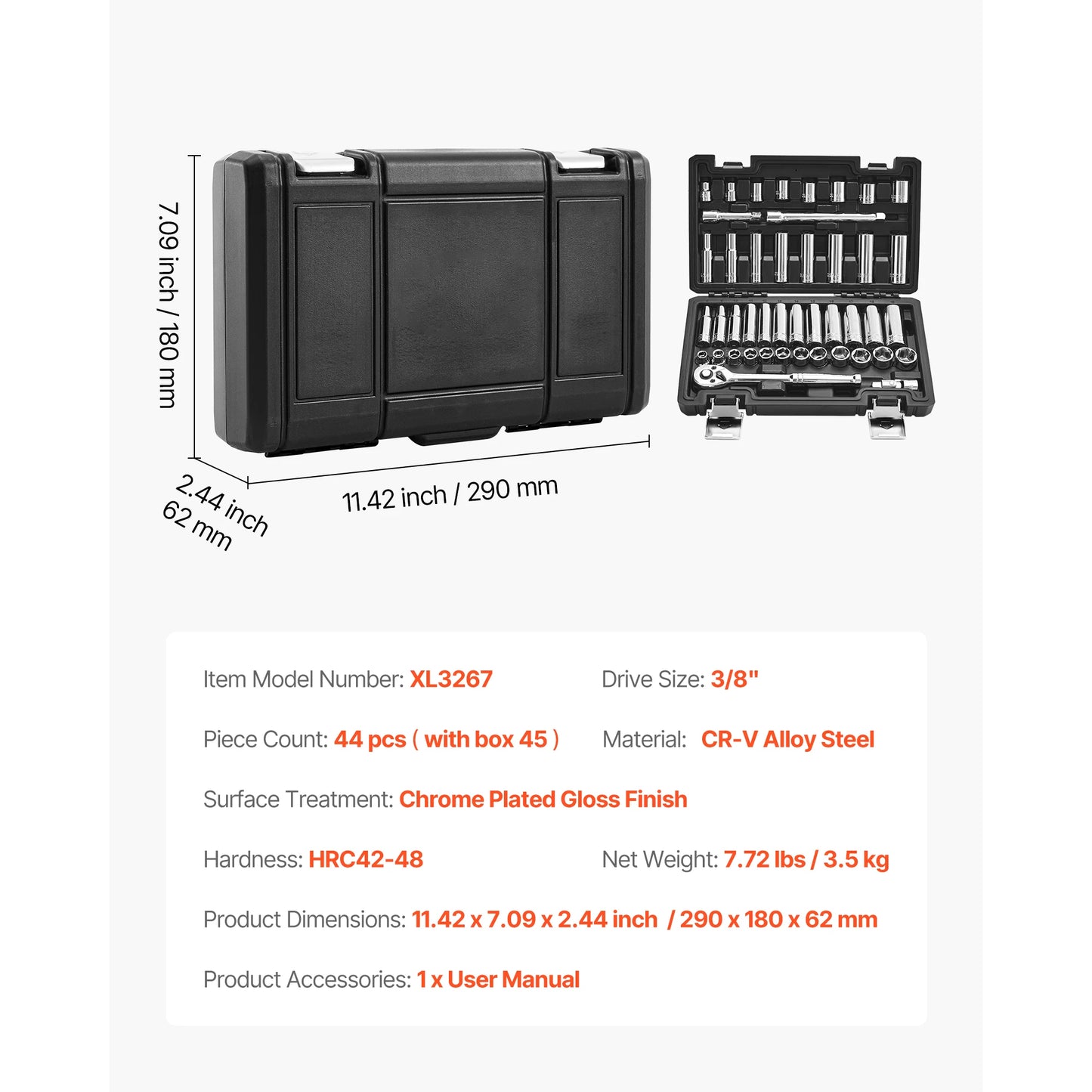 SucceBuy 86 Piece Socket Set With Ratchet Wrench SAE Metric