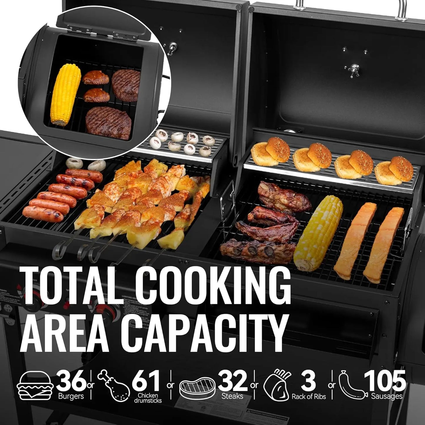 Versatile 2-Burner Dual Fuel Grill With Gas Charcoal Offset Smoker