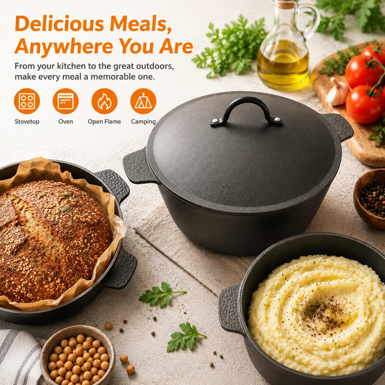 HANSMART Lightweight Cast Iron Dutch Oven Nonstick Cookware